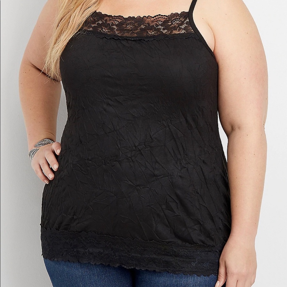 Plus Size Solid Lace Crinkle Cami